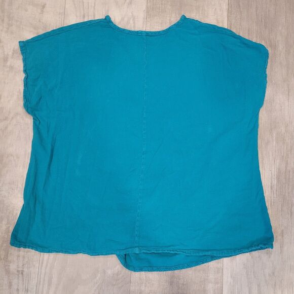 Oh My Gauze! Top Size 3 (XXL) Turquoise Side Ruching Lagenlook Coastal Boho - Picture 5 of 5